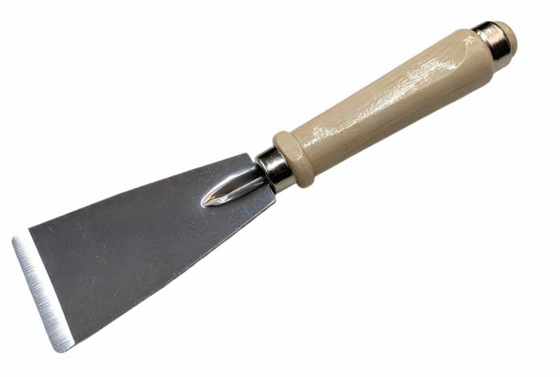 Robuster Betonstemmspachtel mit Hartholzgriff und angeschliffener Klinge – ideal für Betonreste